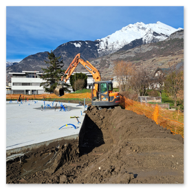 Remblayage autour d'un radier sur la commune de Vètroz